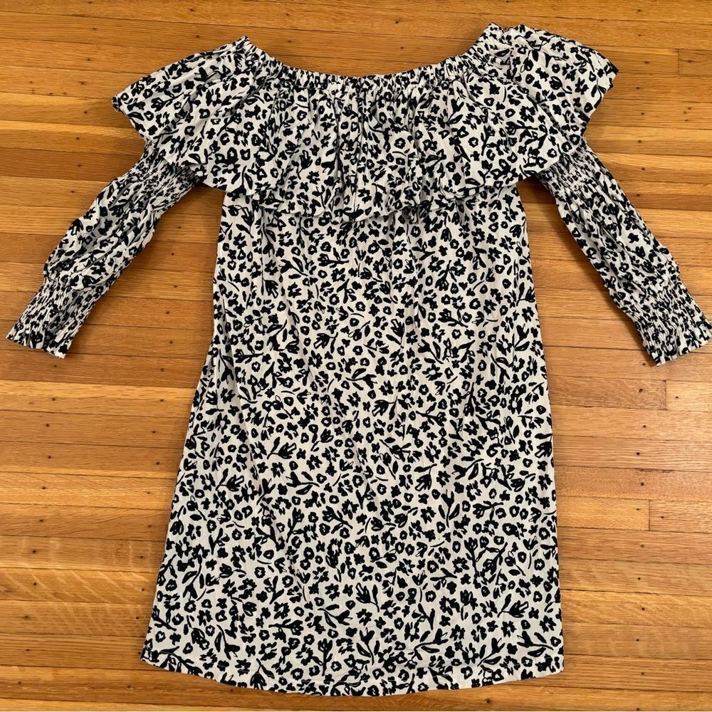 Zara white/black floral off the shoulder 3/4 sleeve dress